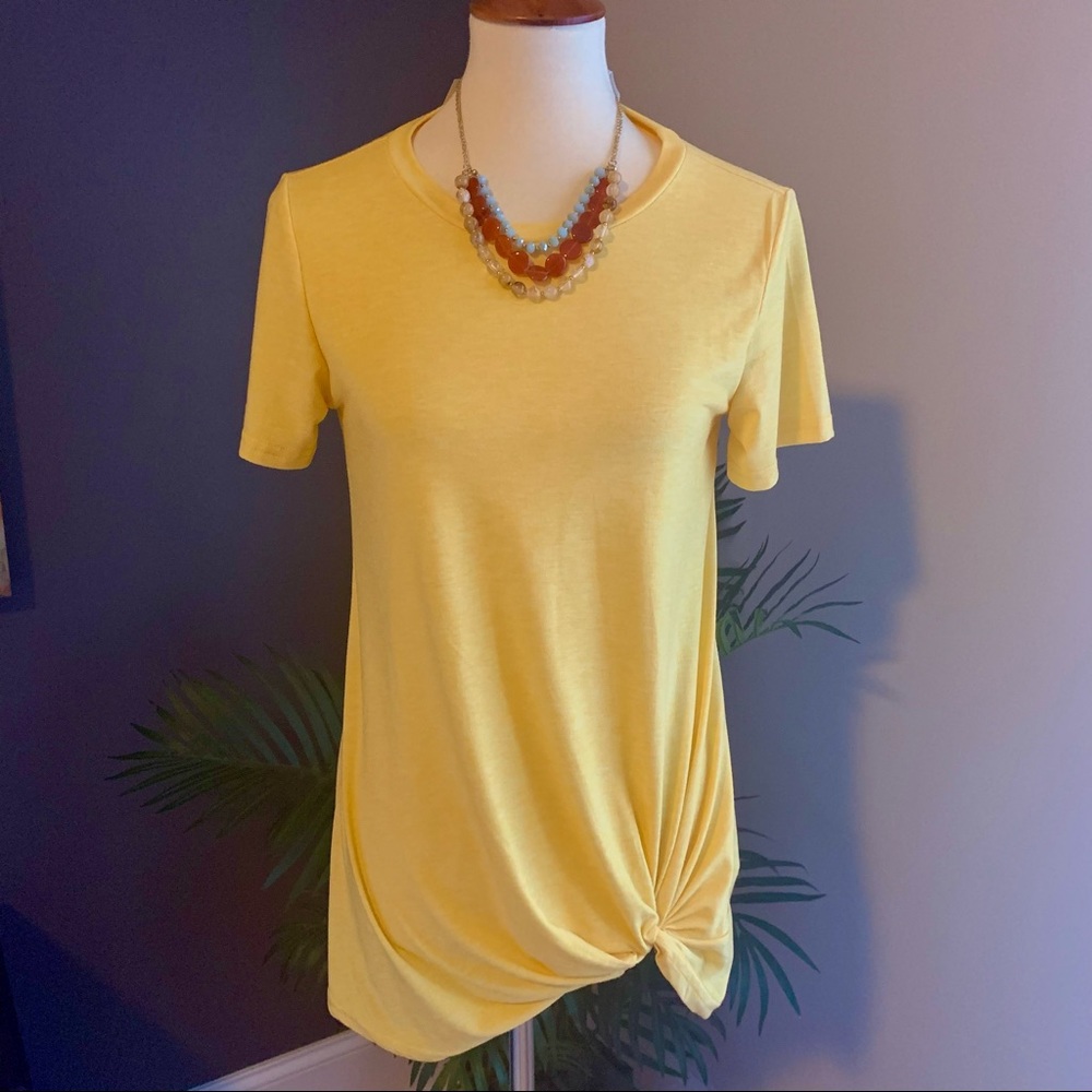 Canary Yellow Asymmetrical Knotted Tee